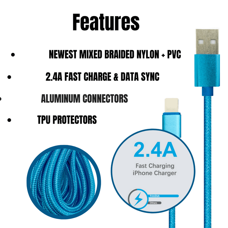 2 Pack 10FT XL Charger Compatible for Iphone Cable Nylon Woven Zebra