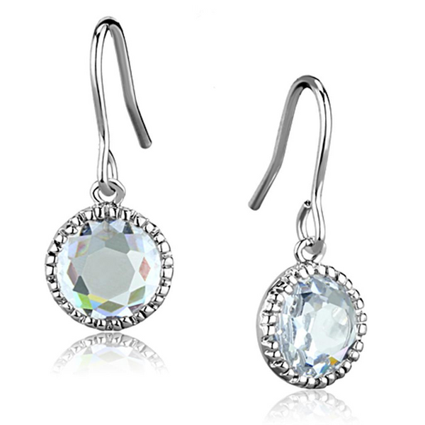 3W698 - Rhodium Brass Earrings with AAA Grade CZ  in Clear