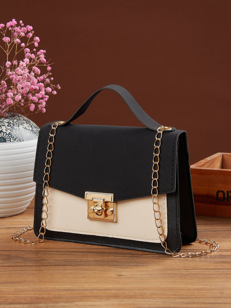 Mini Twist Lock Color Block Flap Chain Satchel Bag