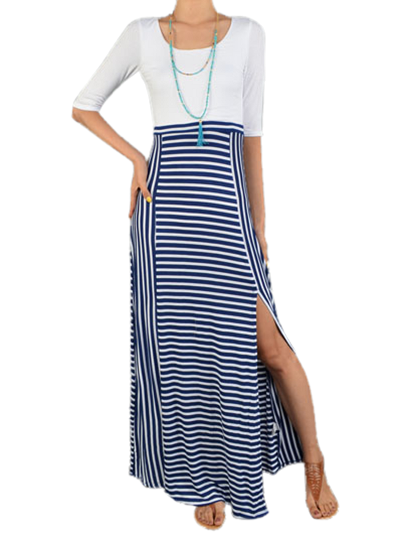 Stripe Maxi With Criss Cross Back Detail Blue