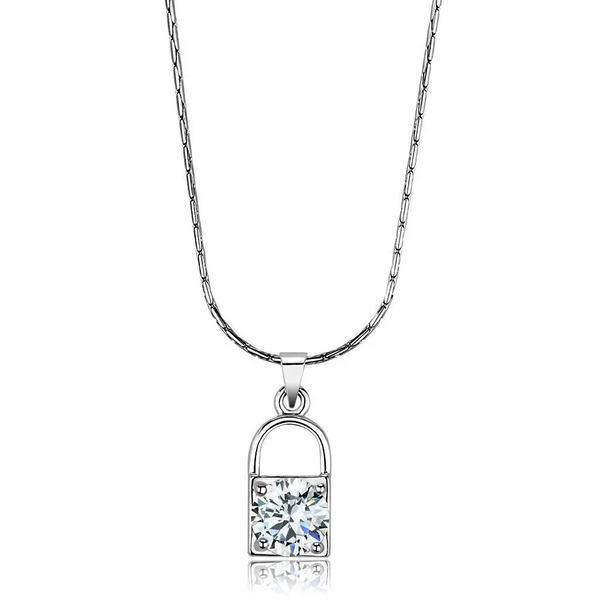 LO4150 - Rhodium Brass Chain Pendant with AAA Grade CZ  in Clear