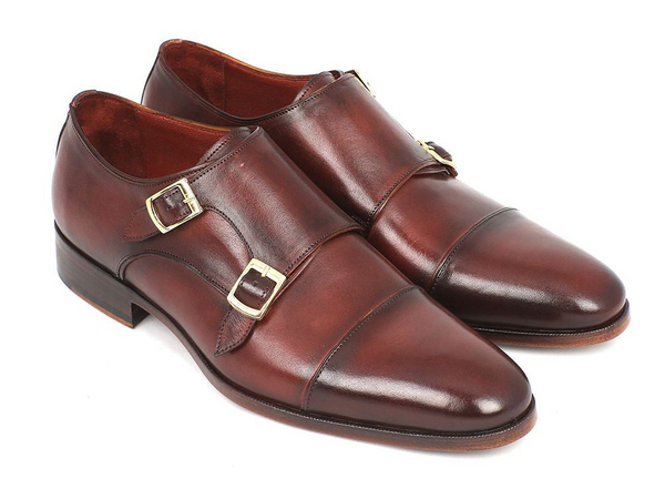 Paul Parkman Men's Cap-Toe Double Monkstraps Brown (ID#0457-BRW)