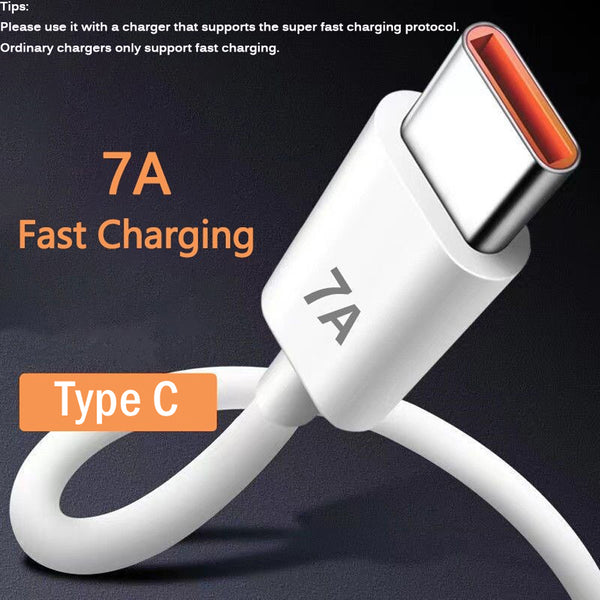 7A USB Type C Super-Fast Charge Cable for Huawei P40 P30 Mate 40 USB Fast Charging Data Cord for Xiaomi Mi 12 Pro Oneplus Realme