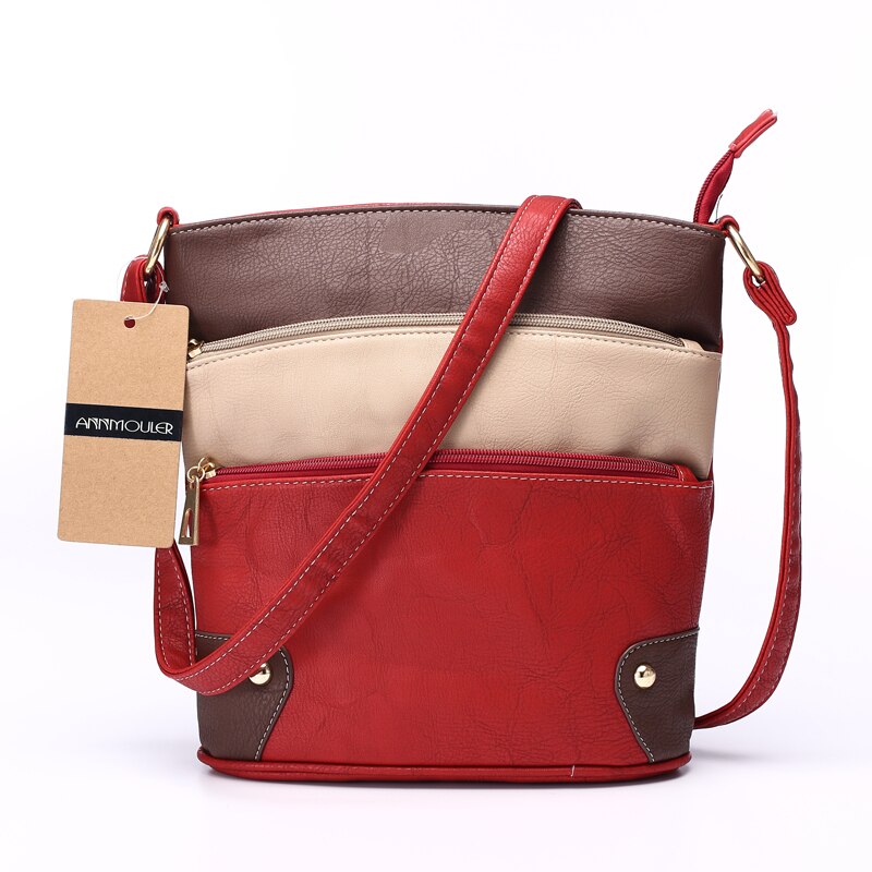 Annmouler Women Patchwork Shoulder Bag 4 Colors Crossbody Bag Tote Bag Three Zipper Messenger Bag High Quality Bolsos Mujer