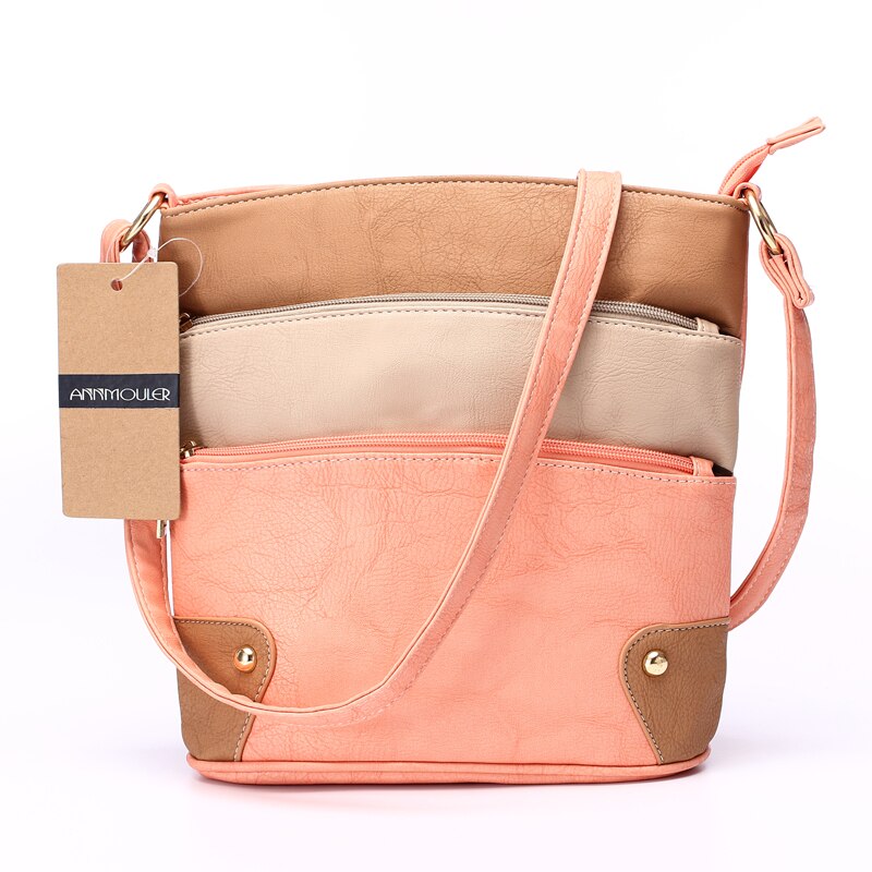 Annmouler Women Patchwork Shoulder Bag 4 Colors Crossbody Bag Tote Bag Three Zipper Messenger Bag High Quality Bolsos Mujer