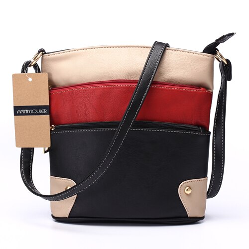 Annmouler Women Patchwork Shoulder Bag 4 Colors Crossbody Bag Tote Bag Three Zipper Messenger Bag High Quality Bolsos Mujer