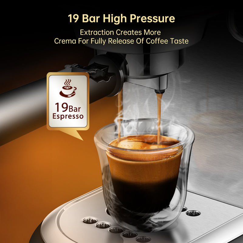 HiBREW Coffee Maker Cafetera 19 Bar Inox Semi Automatic Super Slim ESE POD&amp; Powder Espresso Cappuccino Machine Hot Water H11