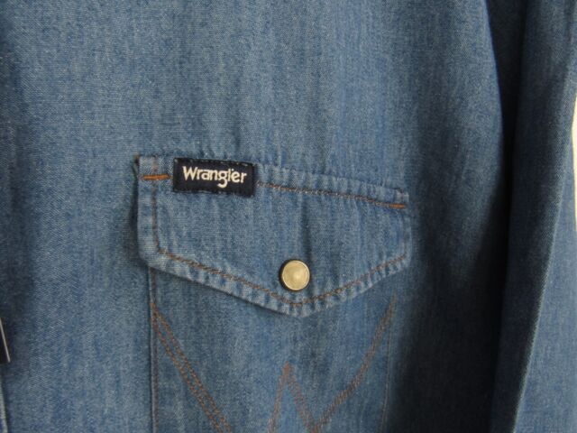 BNWT Mens Wrangler Denim Shirt Long Sleeve Mid Indigo Regular