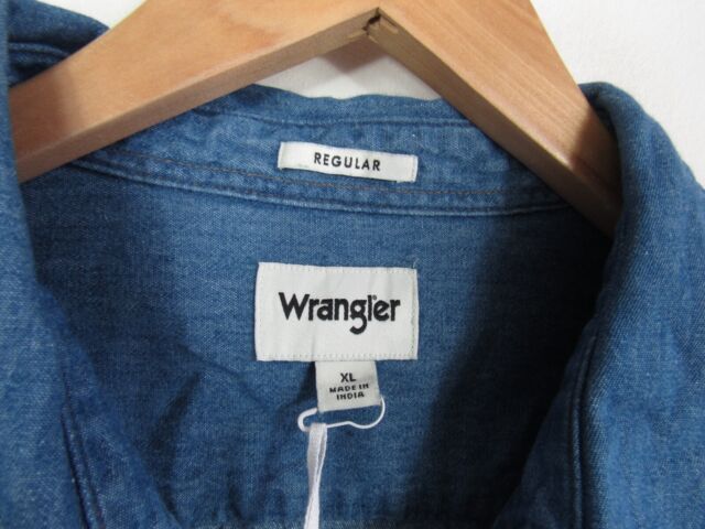 BNWT Mens Wrangler Denim Shirt Long Sleeve Mid Indigo Regular