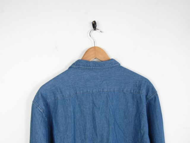 BNWT Mens Wrangler Denim Shirt Long Sleeve Mid Indigo Regular